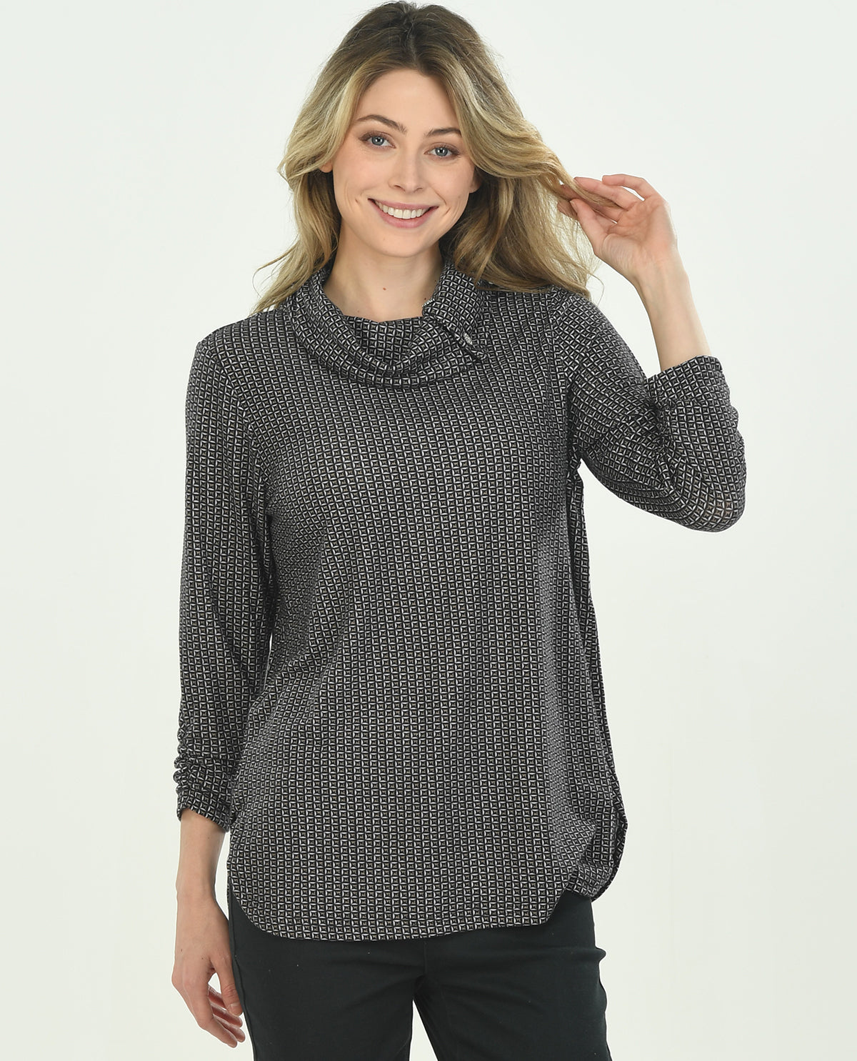 Robert Louis Split Cowl Collar Hacci Top