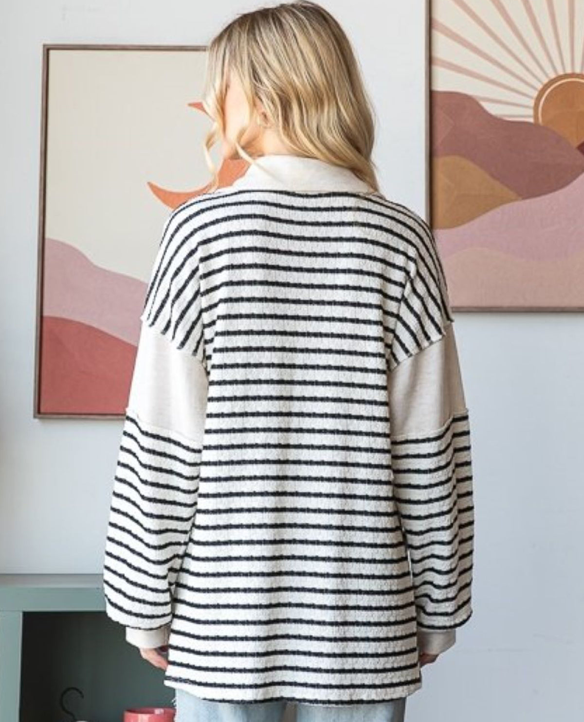 Johnny Collar Oversized Stripe Pullover Top