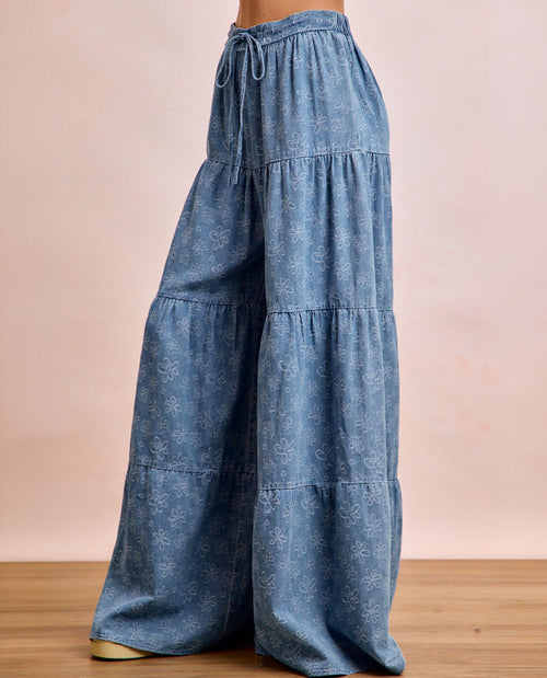 Bibi Floral Tiered Denim Pant