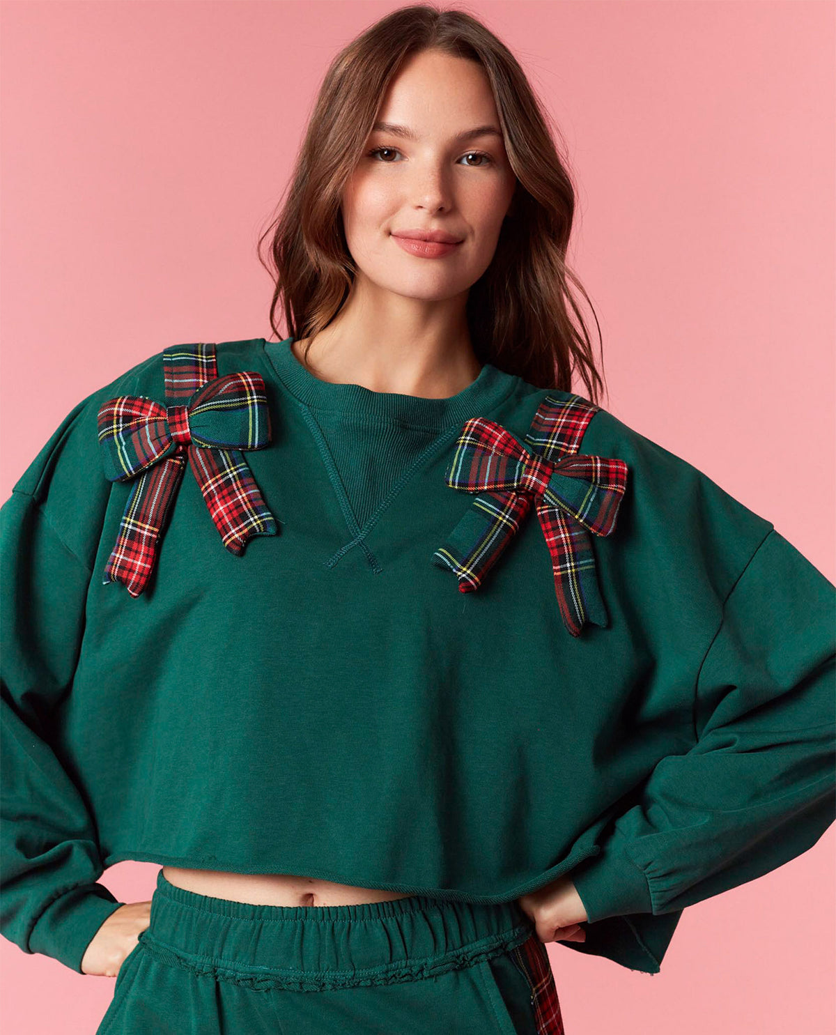 Peach Love Top with Plaid Bows
