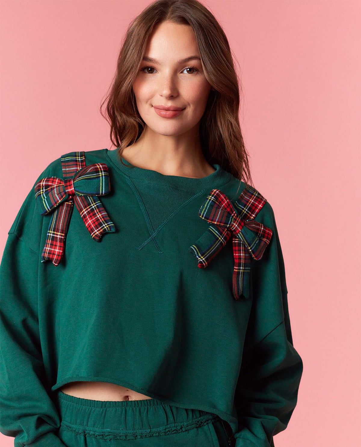 Peach Love Top with Plaid Bows
