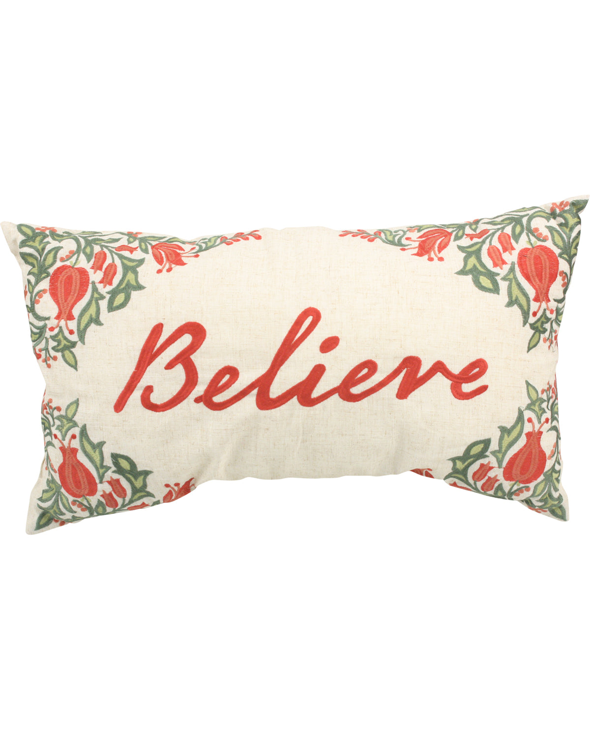 Believe Embroidered Holiday Decorative Pillow