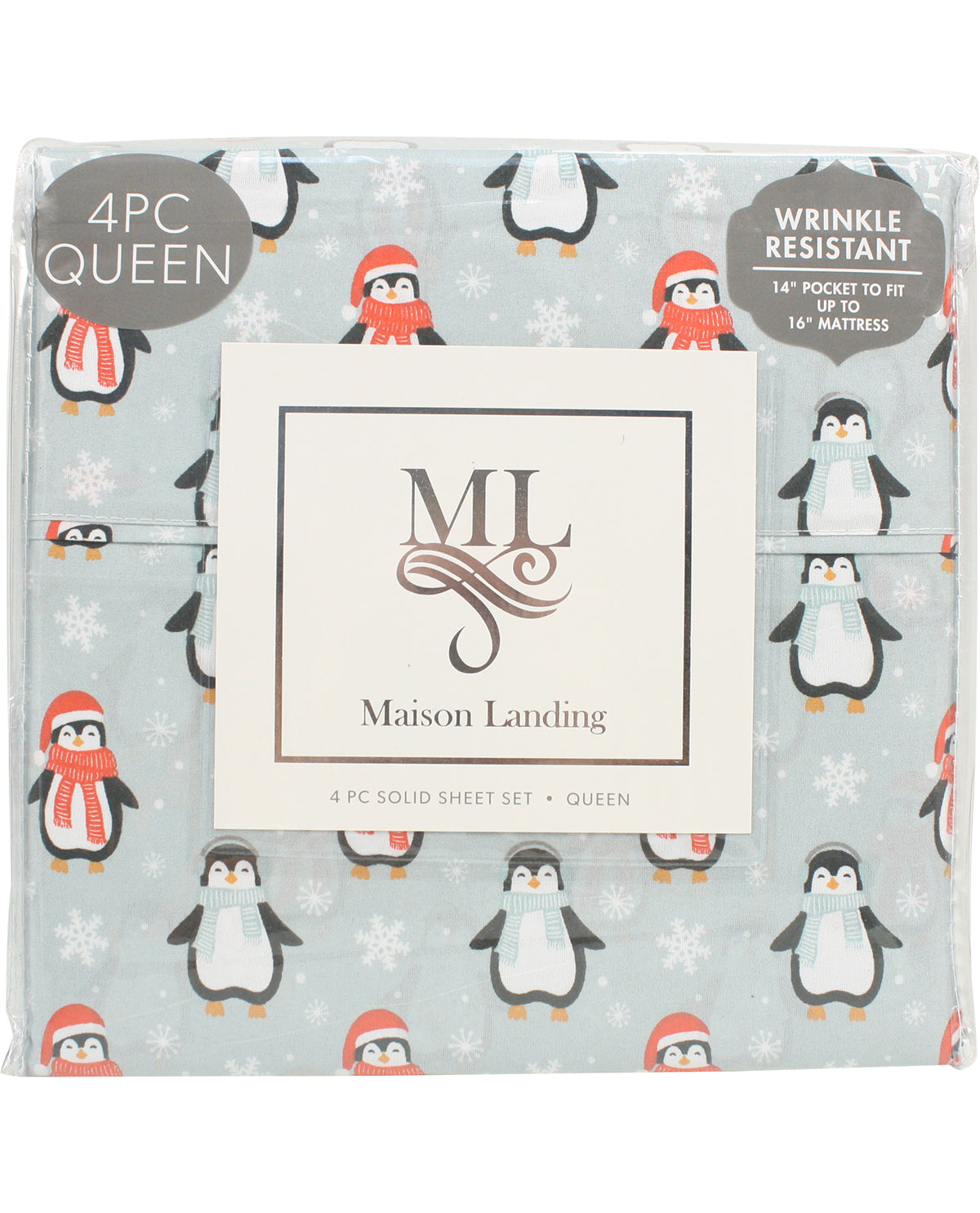 Queen Christmas Penguins Sheet Set