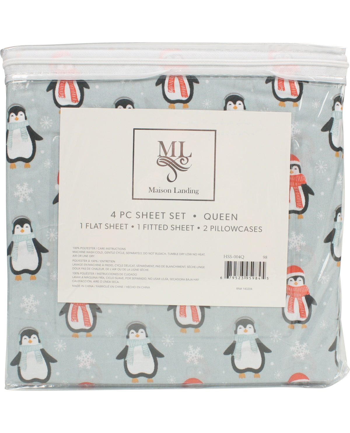 Queen Christmas Penguins Sheet Set