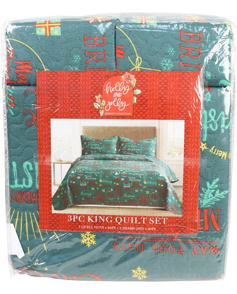 King Holiday Candy Cane Three Piece Quilt Set