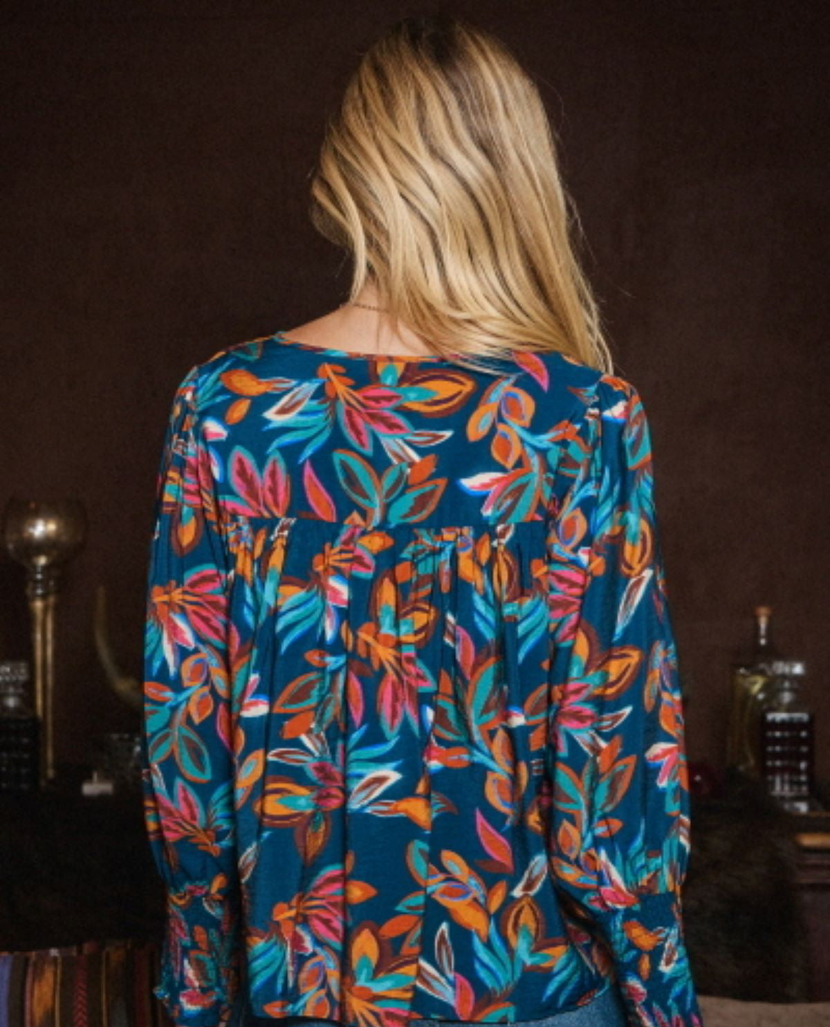 Long Sleeved Leaf Printed Top