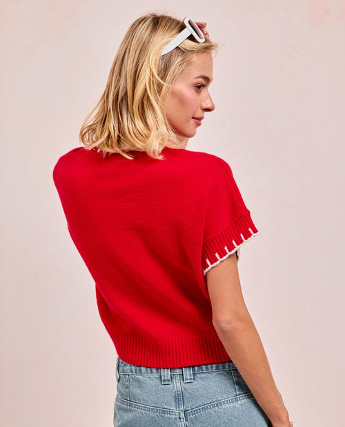 Bibi Sequin Football Patch Sweater Red