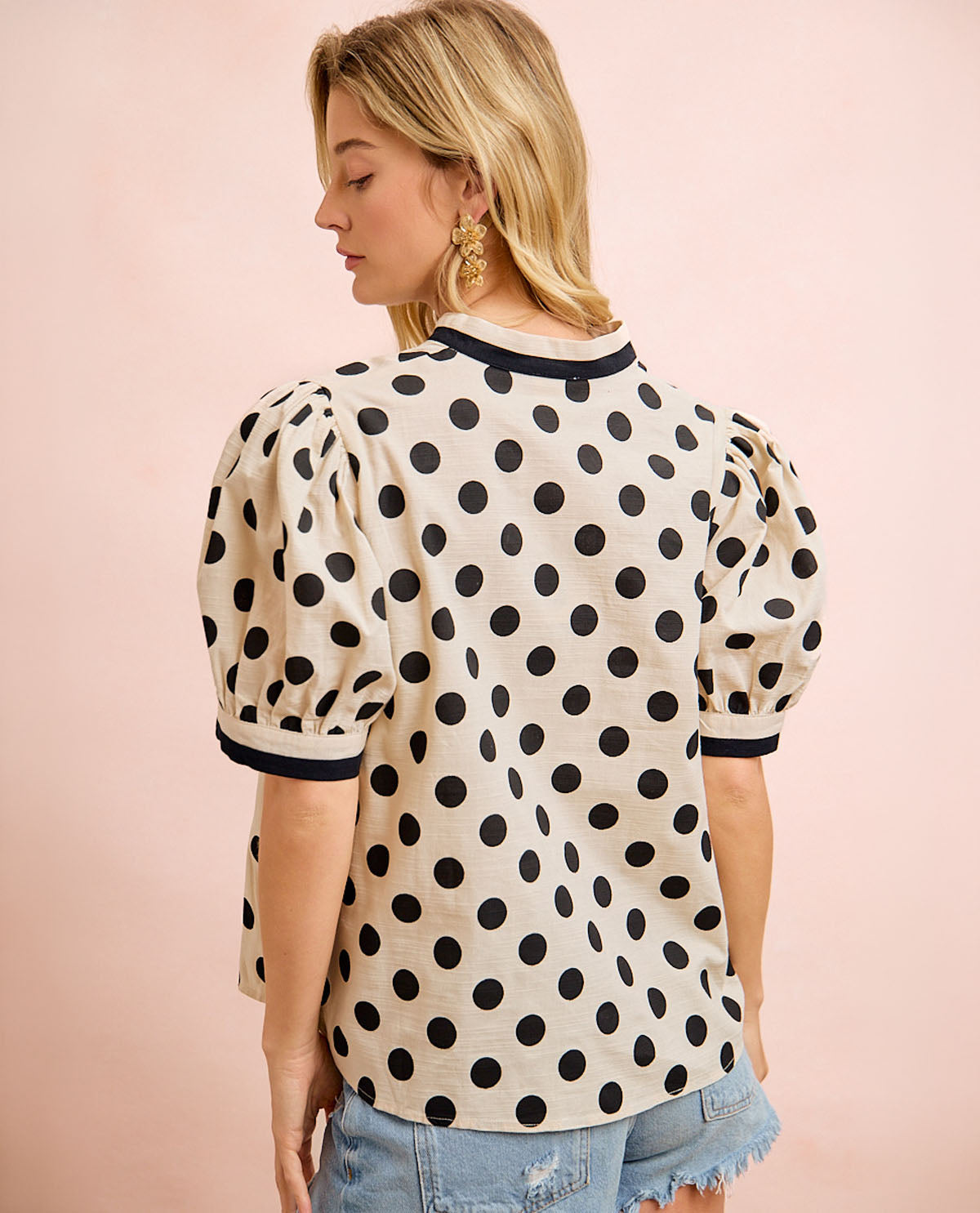 Bibi Black Polka Dot Print Top With Contrast Trim