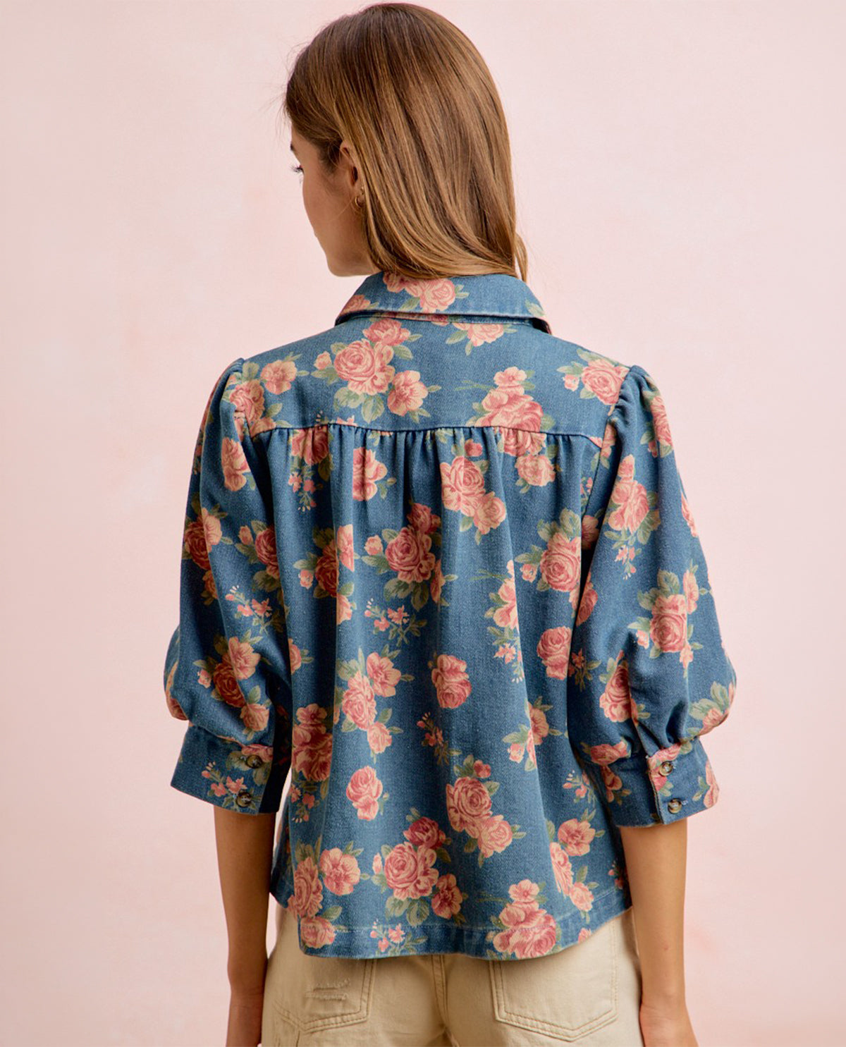 Bibi Floral Print Denim Top