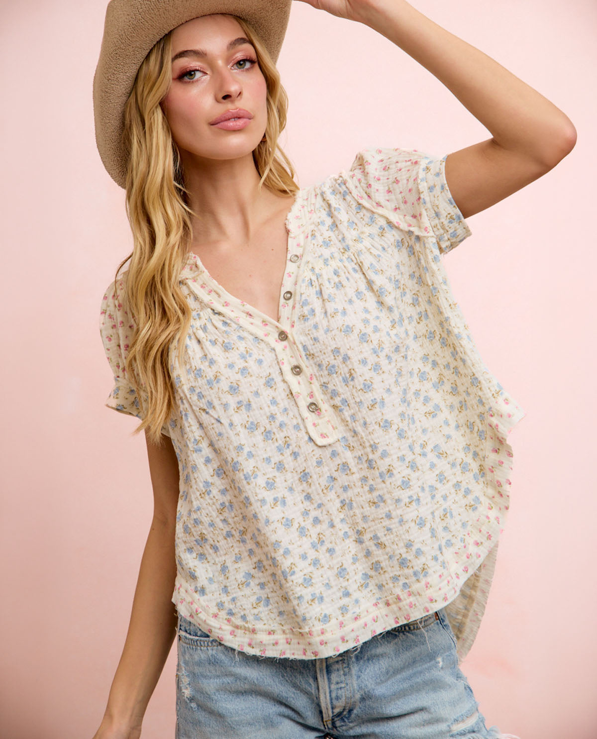 Bibi Floral Crinkle Top