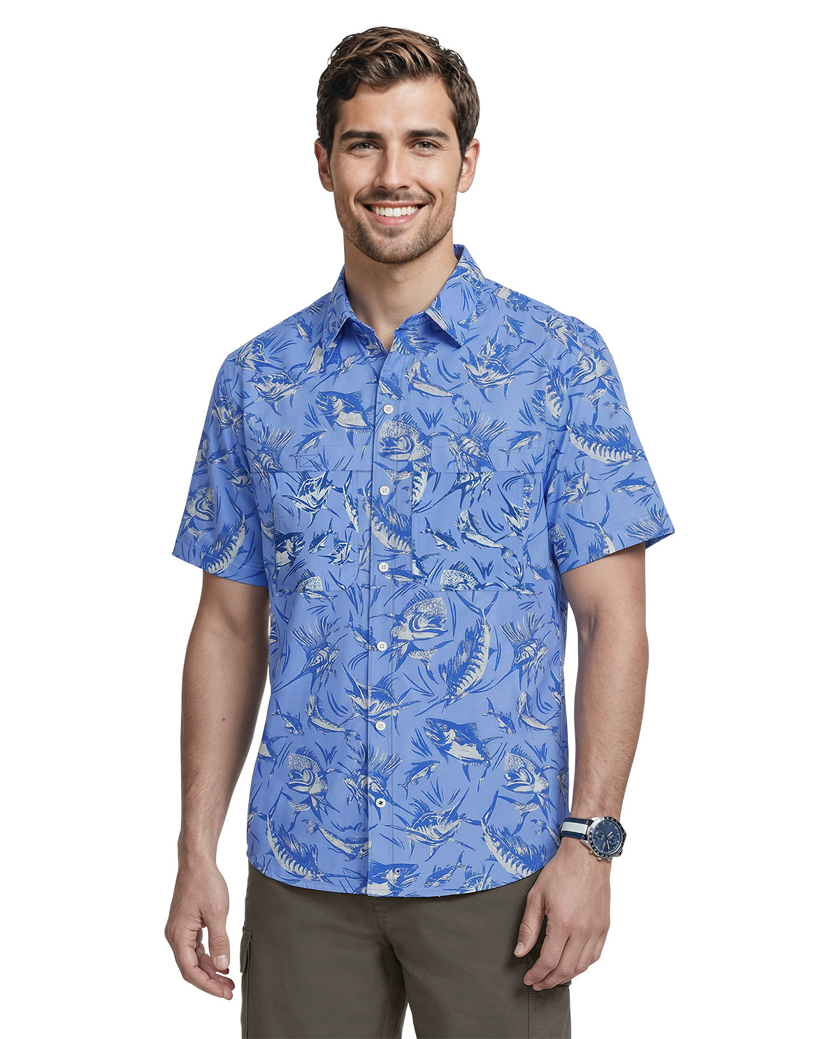 Izod Short Sleeve Woven Print Fishing Shirt