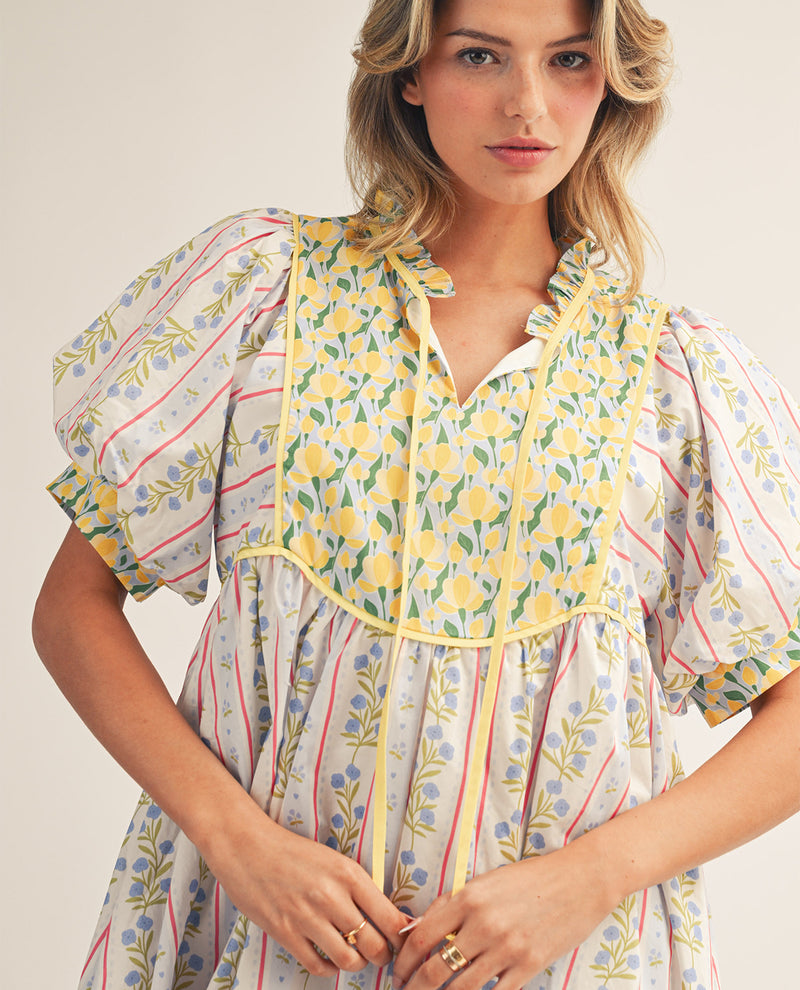 Jodifl Floral Mixed Print Dress Lemon/Blue