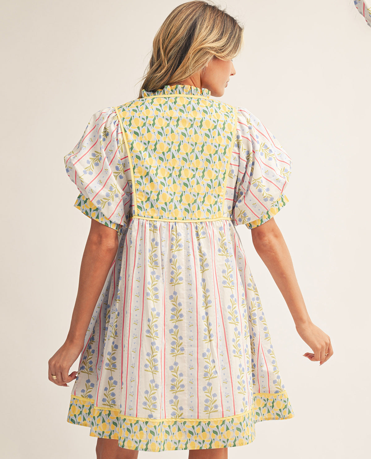 Jodifl Floral Mixed Print Dress Lemon/Blue