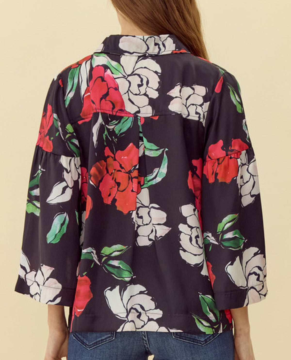 Satin Floral Collared Top