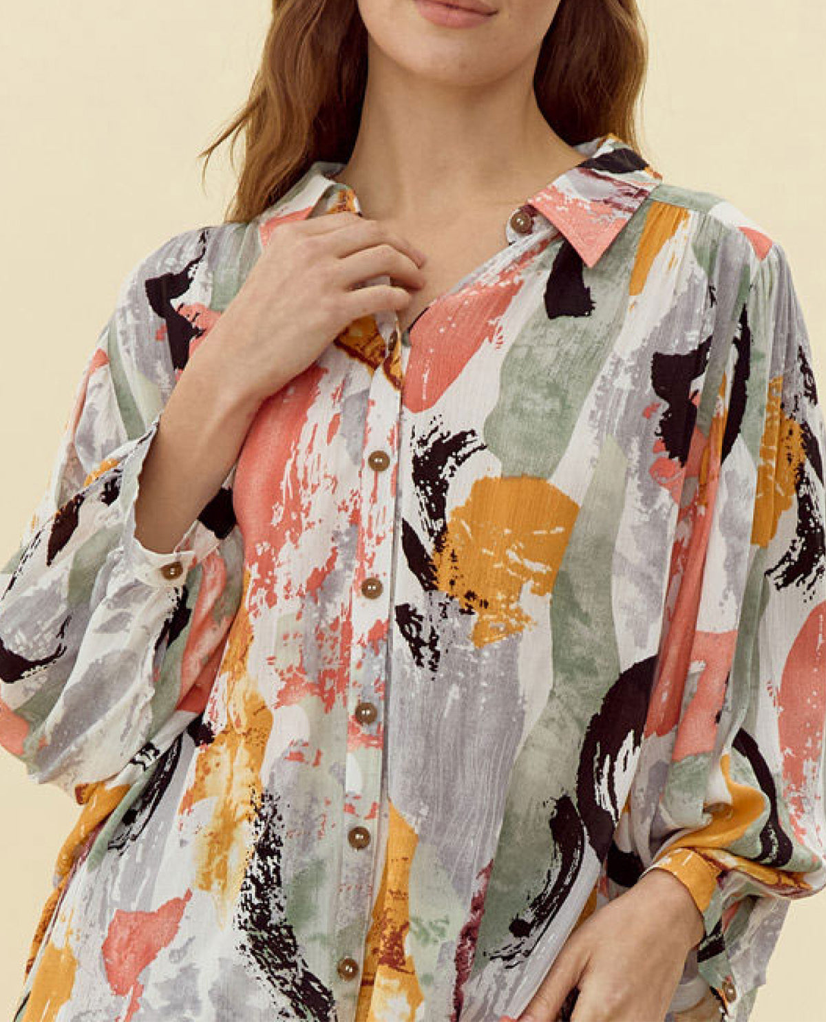 Abstract Print Long Sleeve Blouse