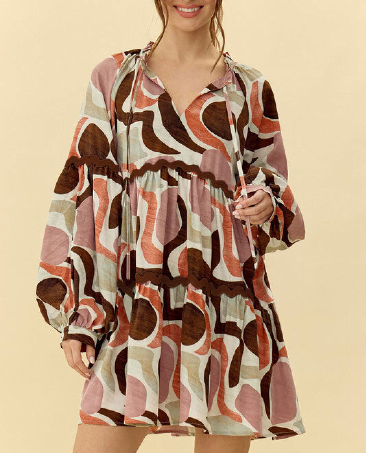 Tiered Abstract Print Mini Dress