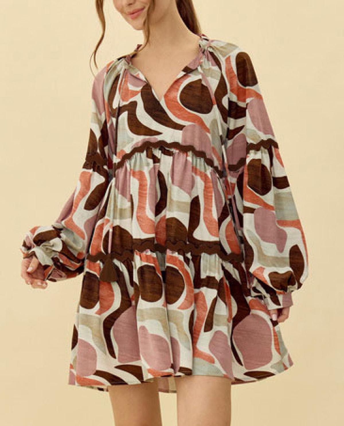 Tiered Abstract Print Mini Dress