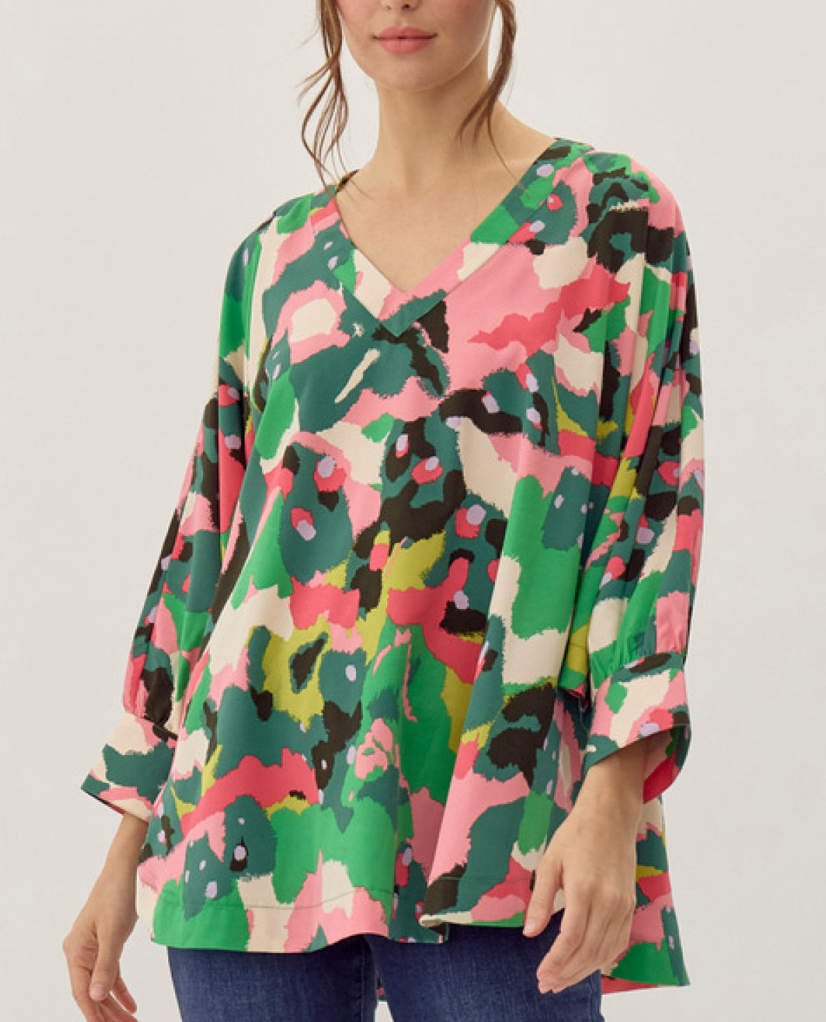 Abstract Printed V-Neck Long Sleeve Tunic