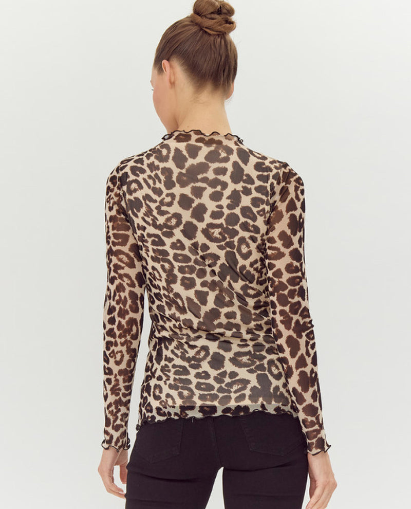 Long Sleeve Animal Print Mesh Top