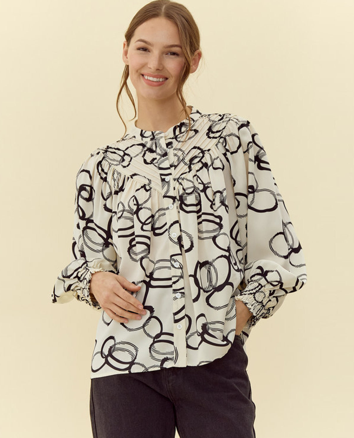 Plus Abstract Print Long Sleeve Top