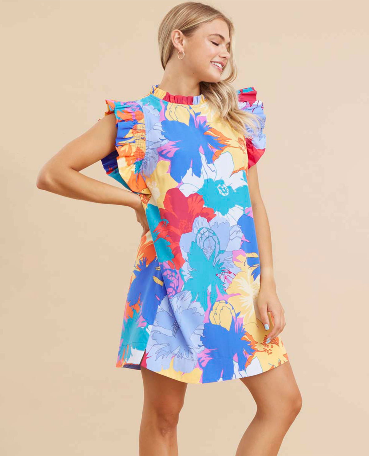 Multi Floral Print Dress with Pockets