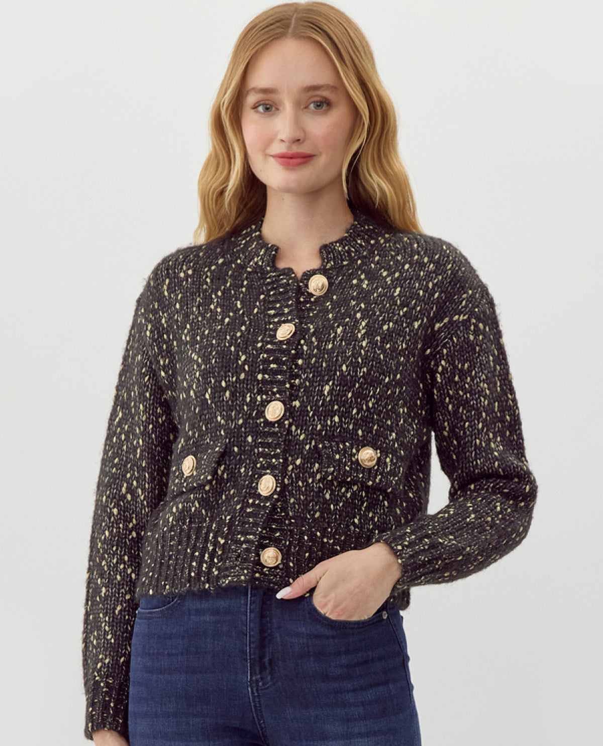 Sweater Jacket with Metallic Gold Buttons