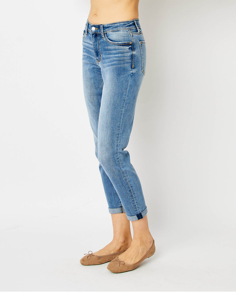 Judy Blue Mid Rise Cuffed Slim Jeans