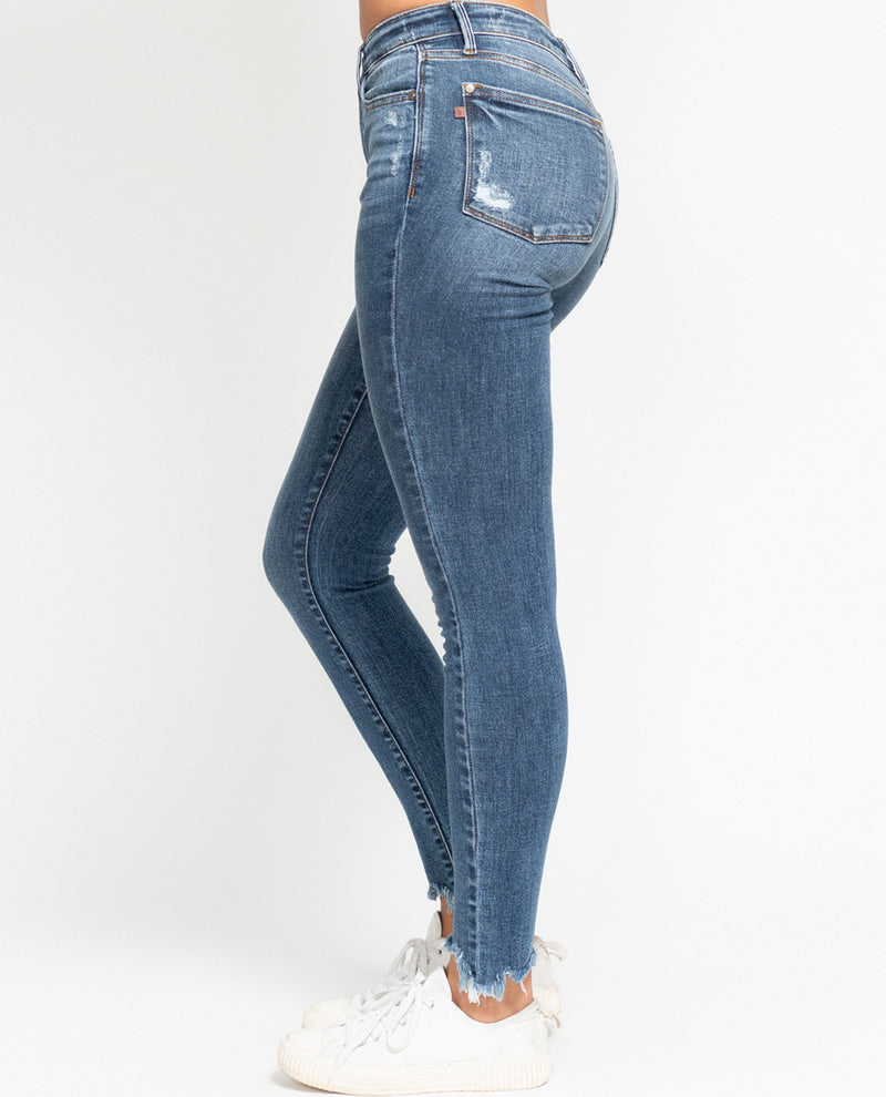 Judy Blue High Waist Destroy Shark Bite Hem Ankle Jean