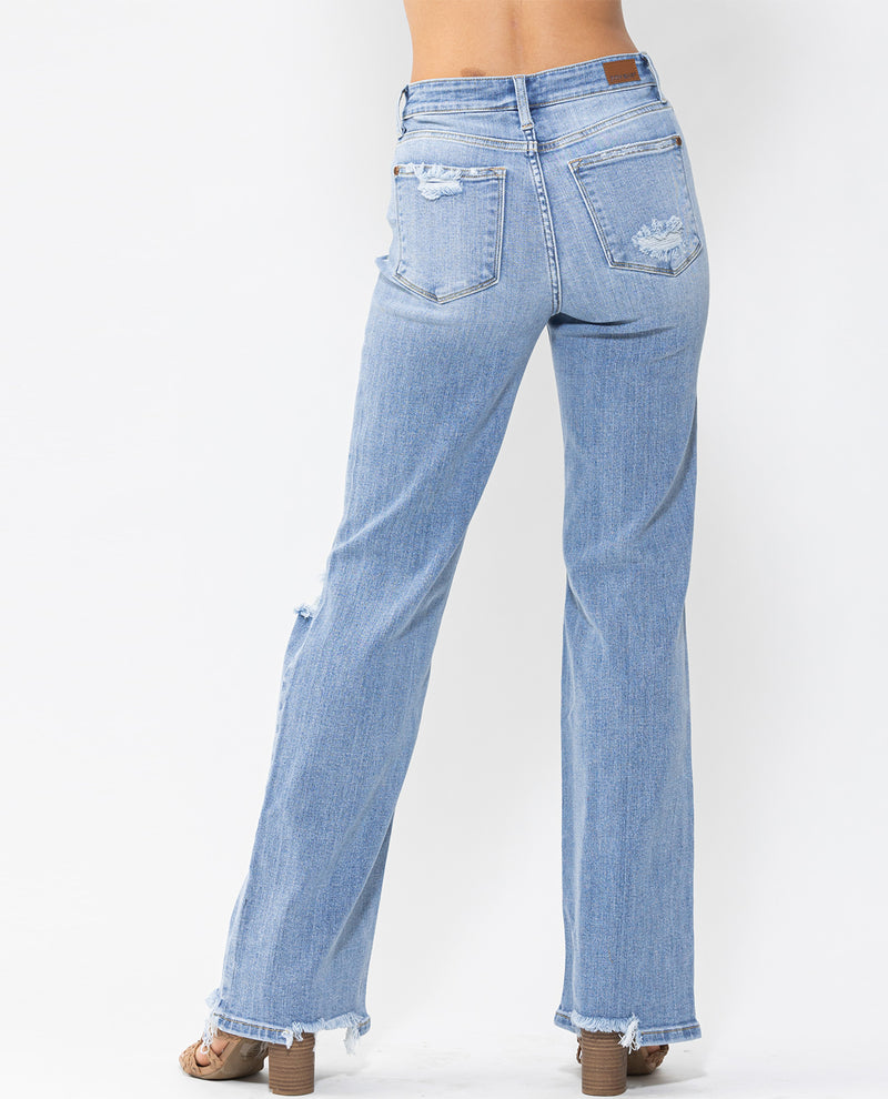 Judy Blue High Waist 90's Knee Destroy Straight Jeans