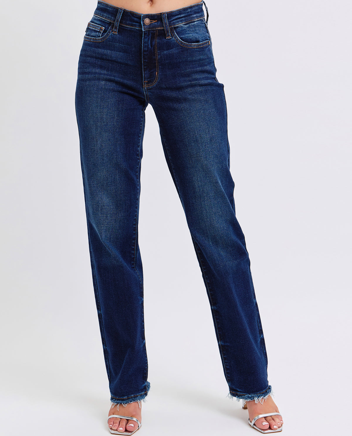 Judy Blue Mid Rise Fray Hem Straight Leg Jean