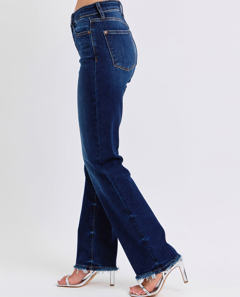 Judy Blue Mid Rise Fray Hem Straight Leg Jean