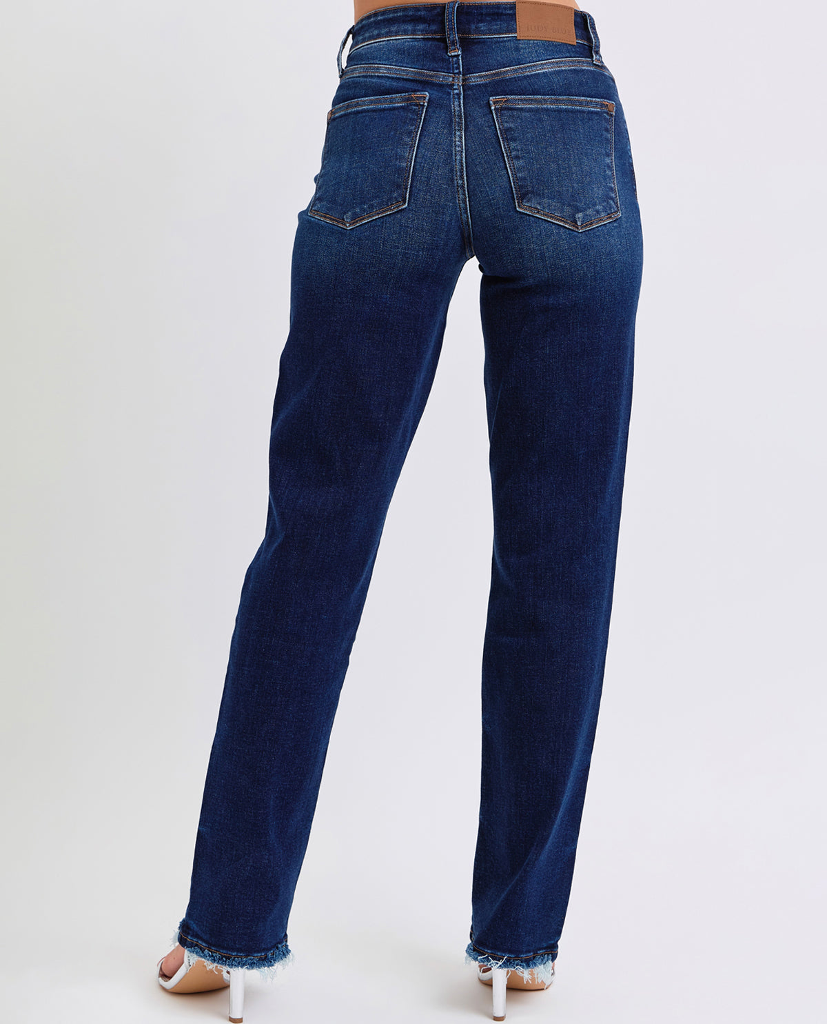 Judy Blue Mid Rise Fray Hem Straight Leg Jean