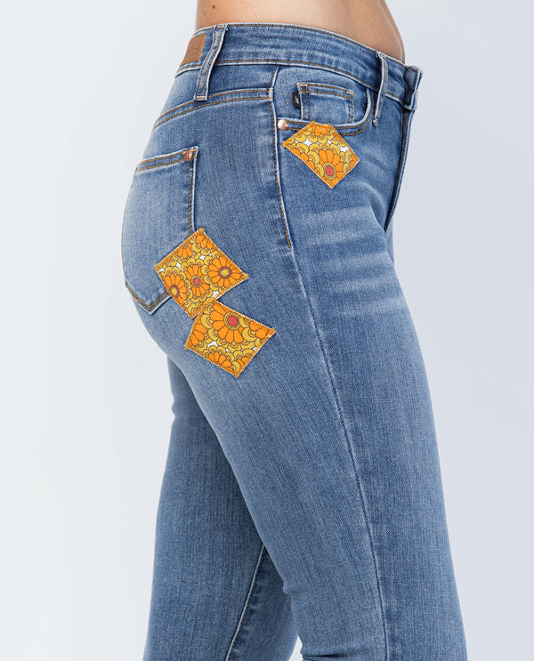 Judy Blue Mid Rise 70's Patch Skinny Jeans