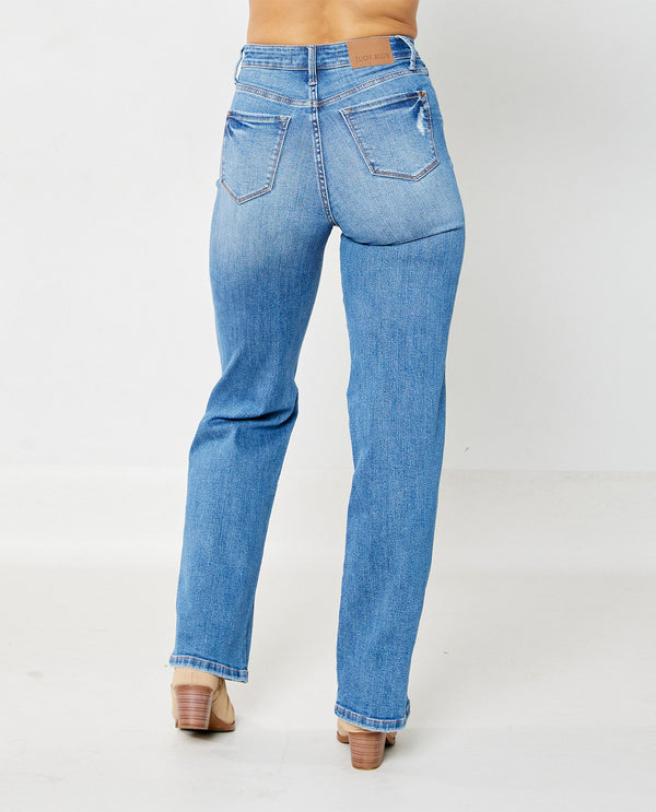 Judy Blue High Rise Tummy Control Knee Destroy Straight Jeans