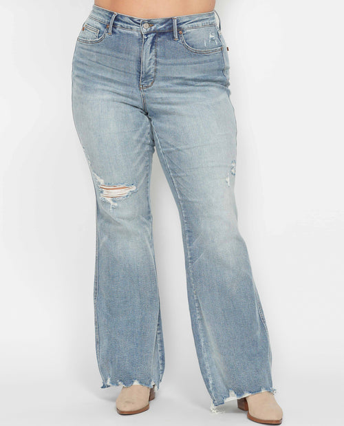 Judy Blue Mid Rise Tummy Control Destroy Flare Jean