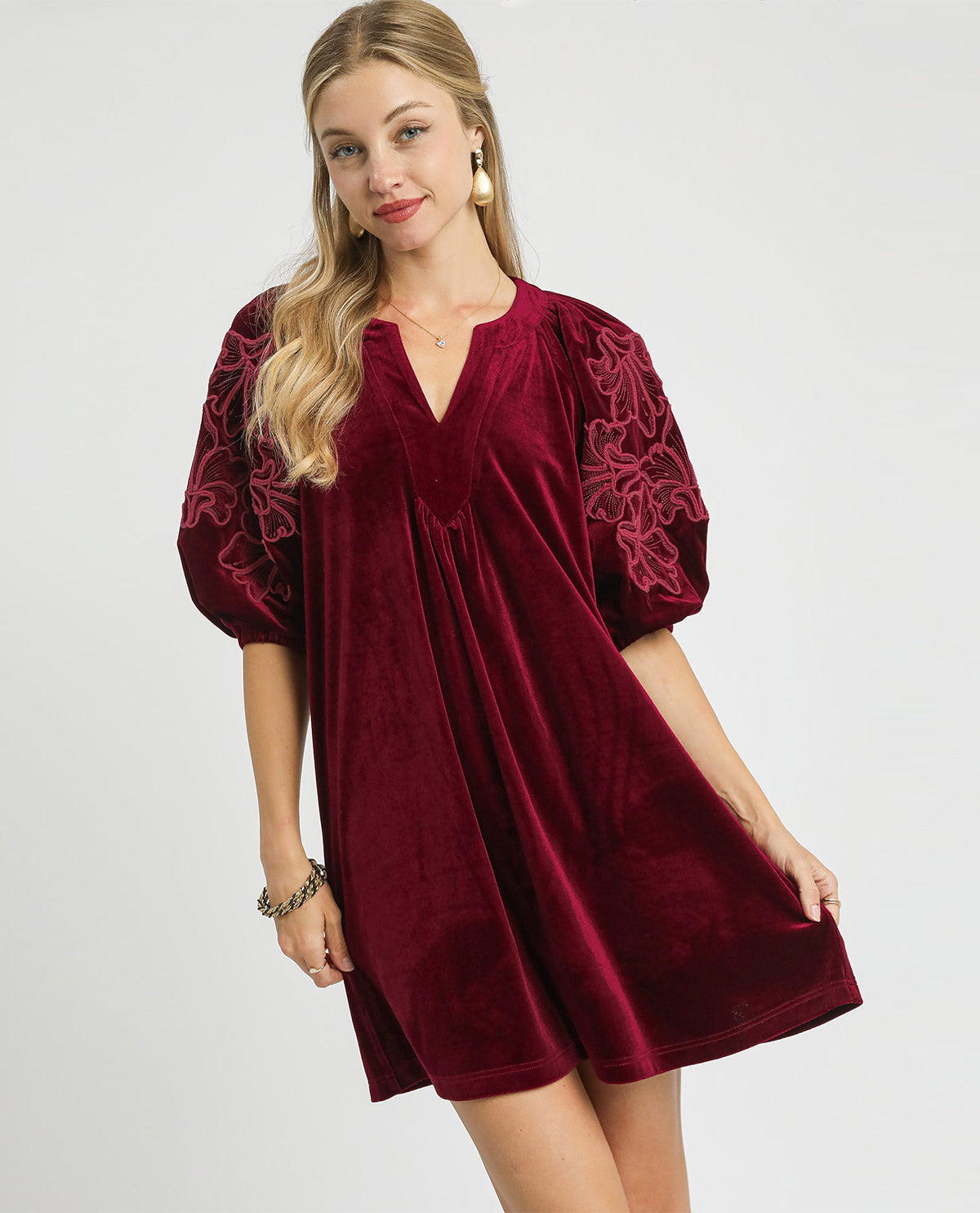 Umgee Velvet Embroidered Dress