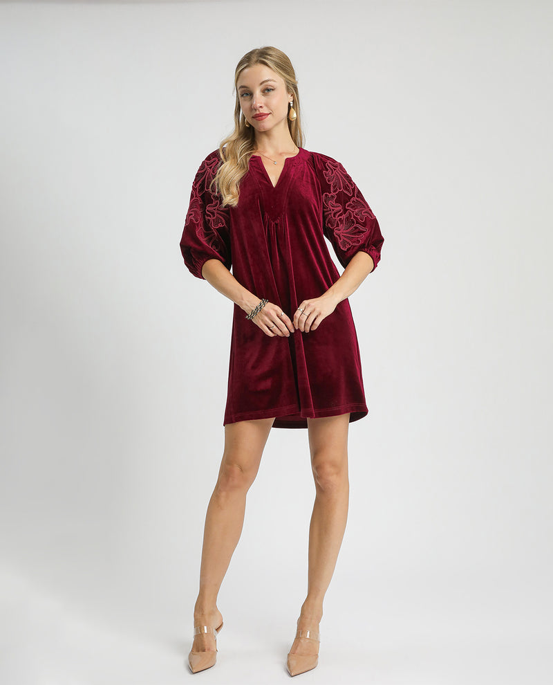 Umgee Velvet Embroidered Dress