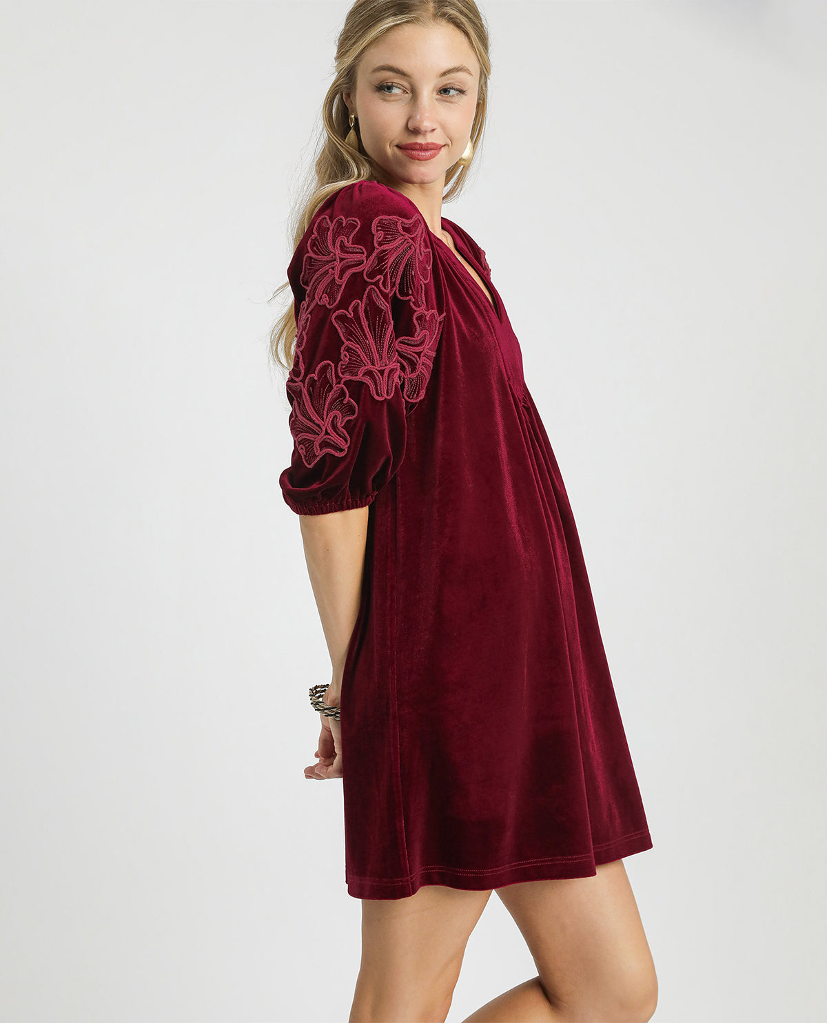 Umgee Velvet Embroidered Dress