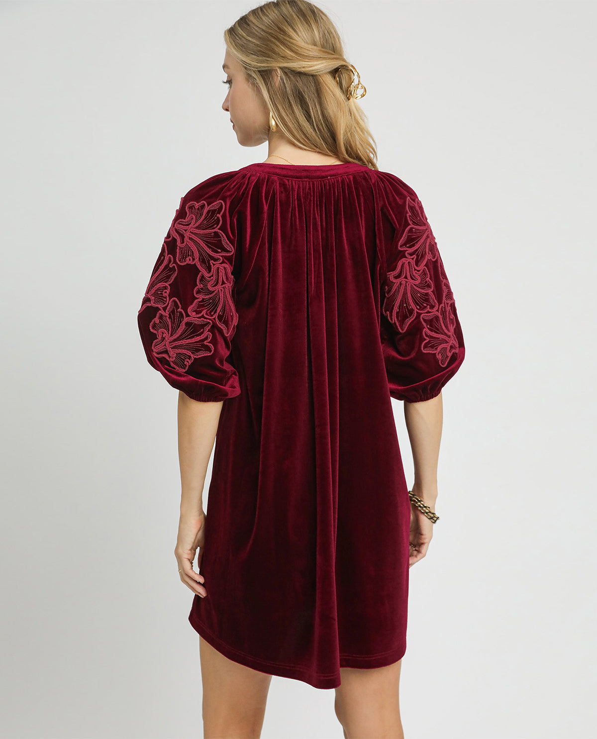 Umgee Velvet Embroidered Dress