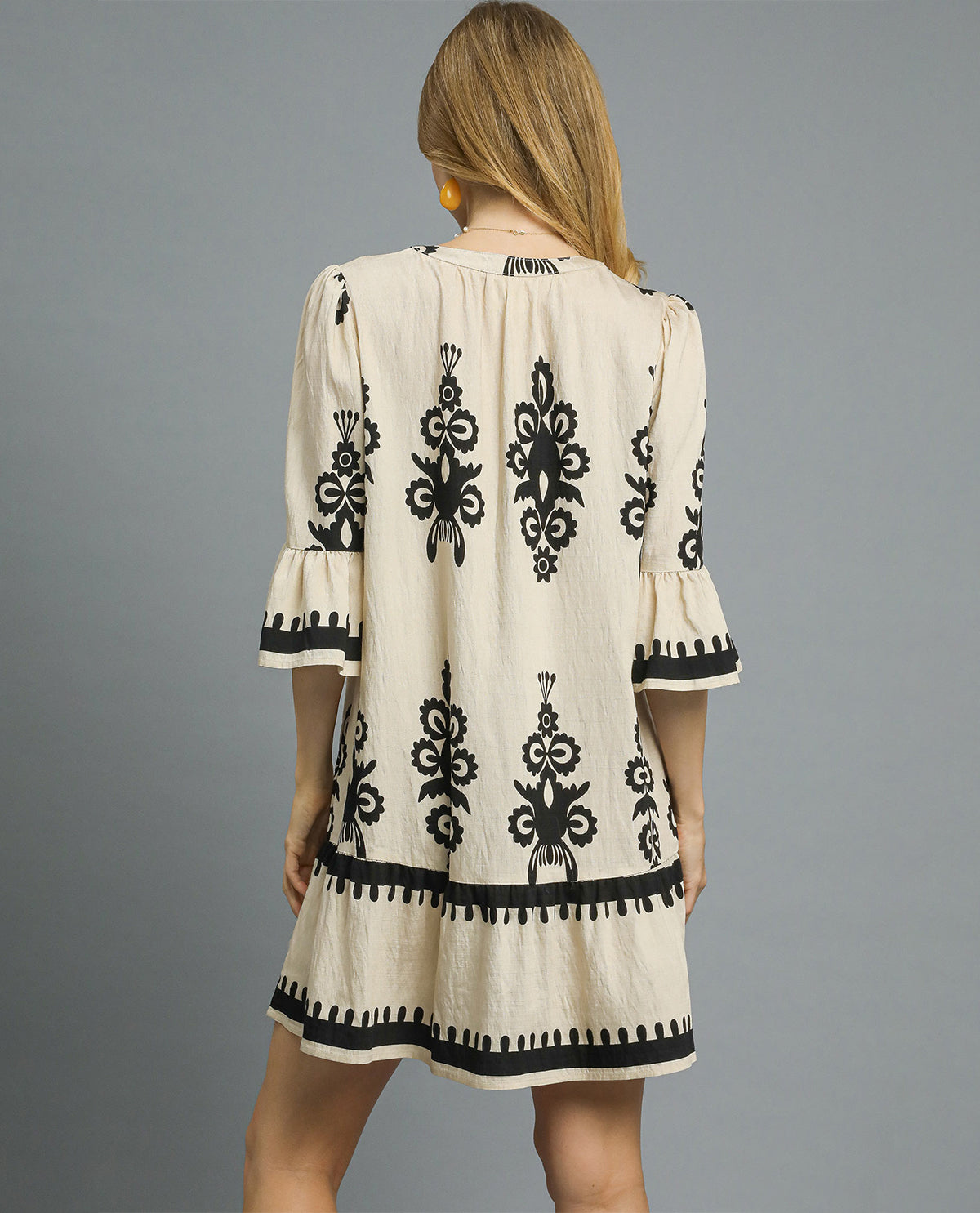 Plus Border Print Tiered Mini Dress
