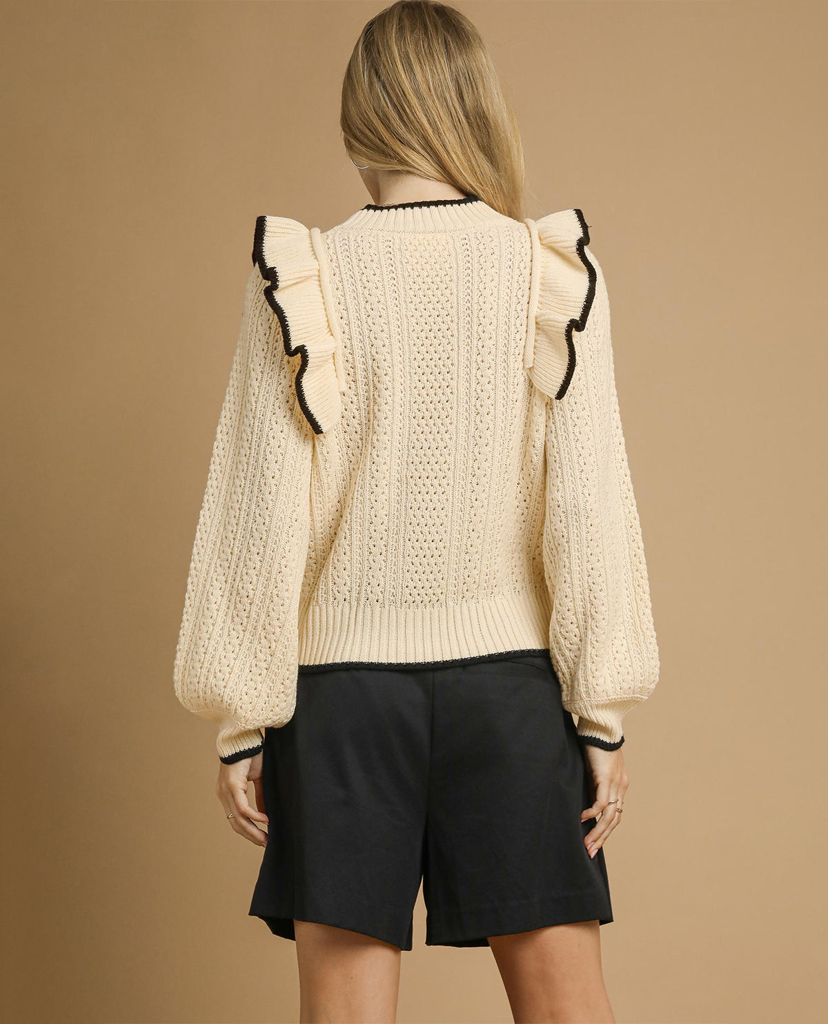 Umgee Ruffle Shoulder Texture Knit Sweater