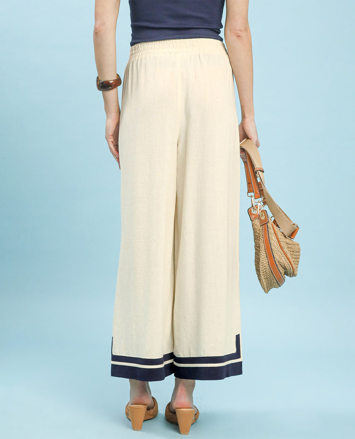 Umgee Solid Trim Wide Leg Pant Oatmeal