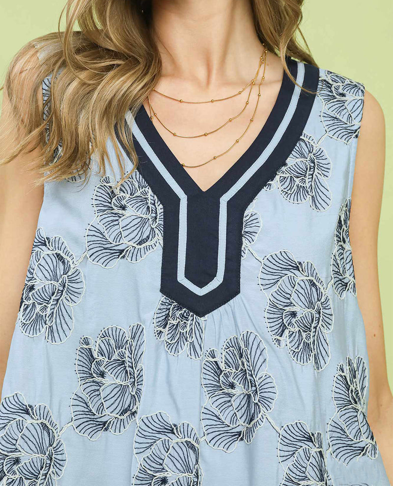 Umgee Floral Sleeveless Dress Lt Blue