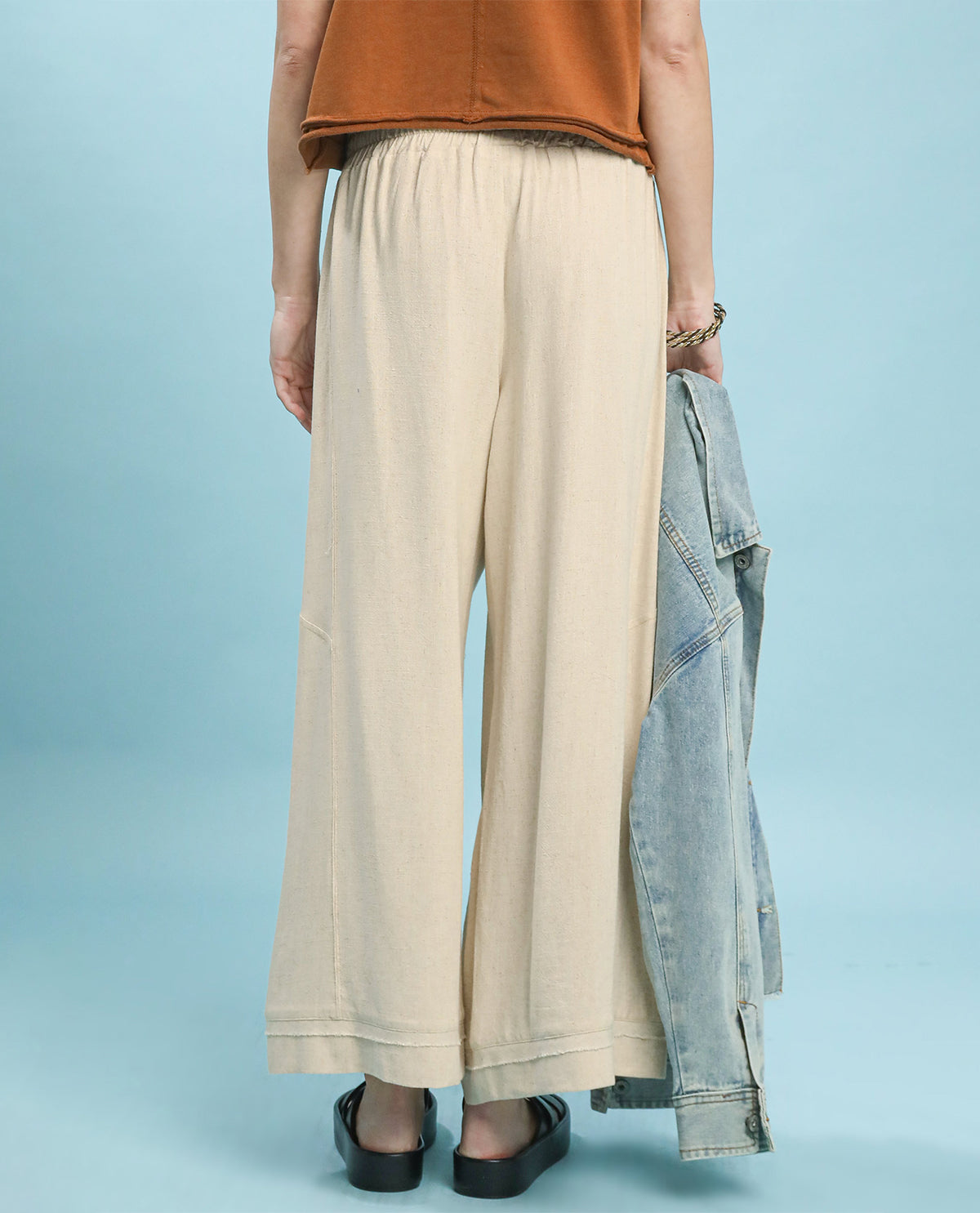 Umgee Solid Wide Leg Pant Oatmeal