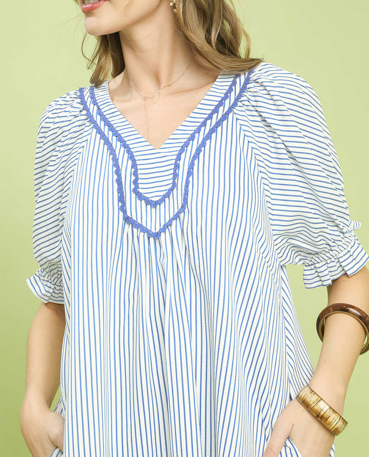 Umgee Seersucker Stripe Dress Sky