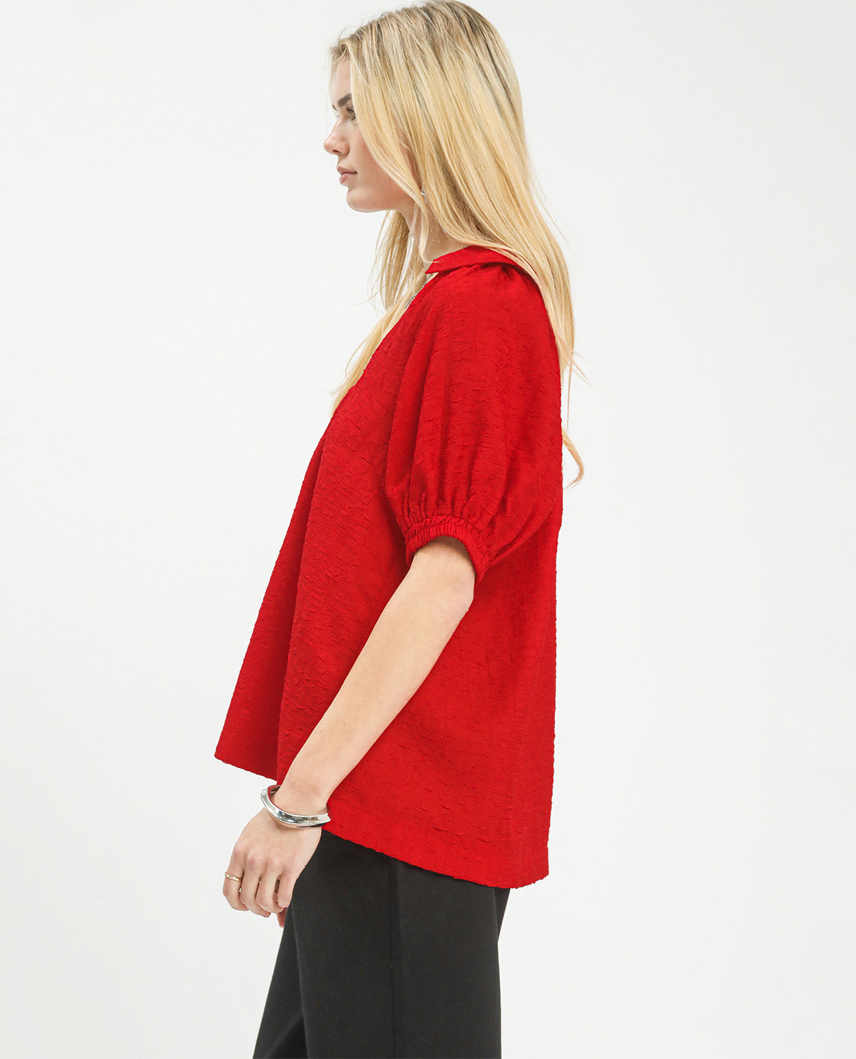Umgee Solid Texture V-Neck Top Red