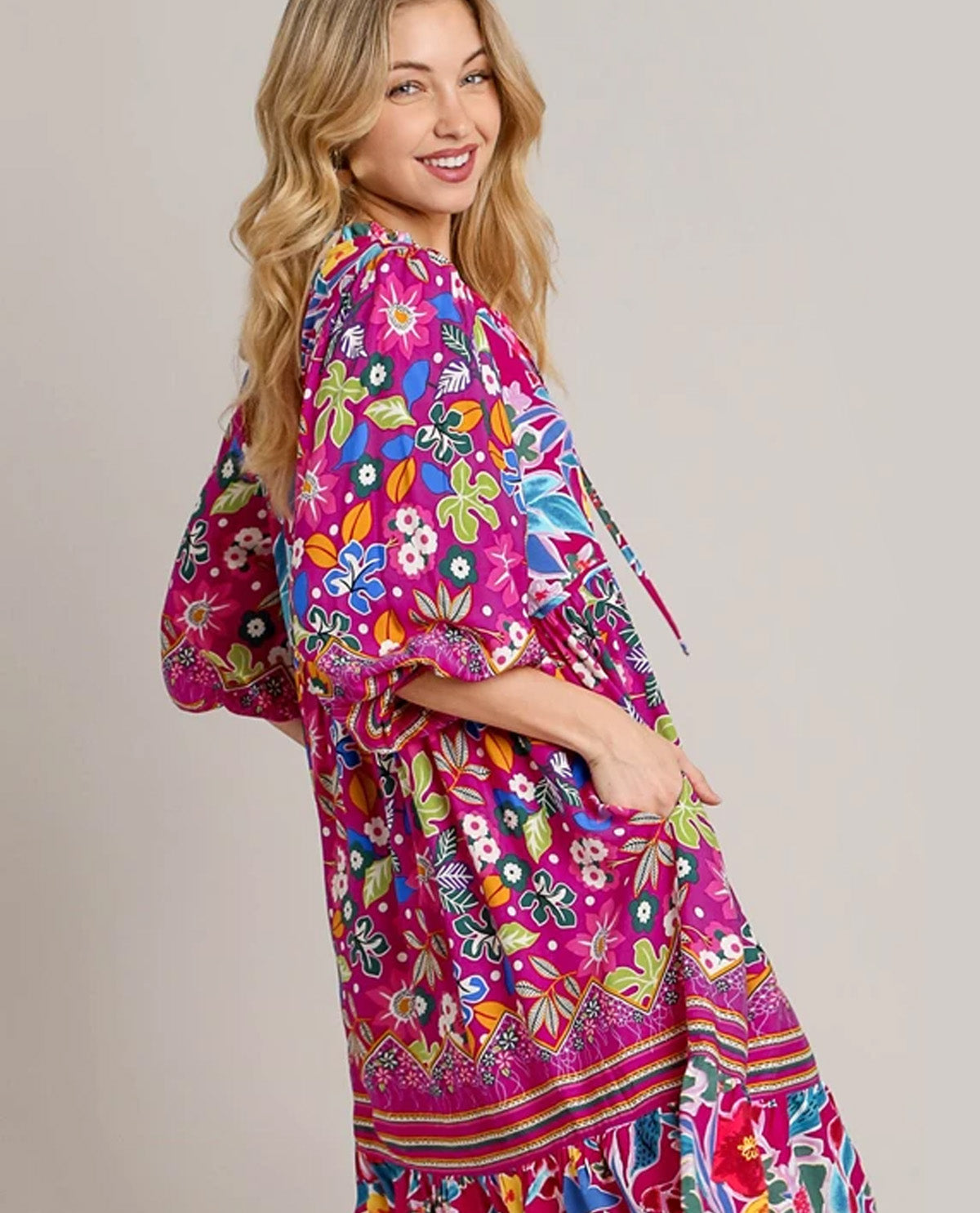 Mix & Match Floral Print Long Sleeve Maxi Dress