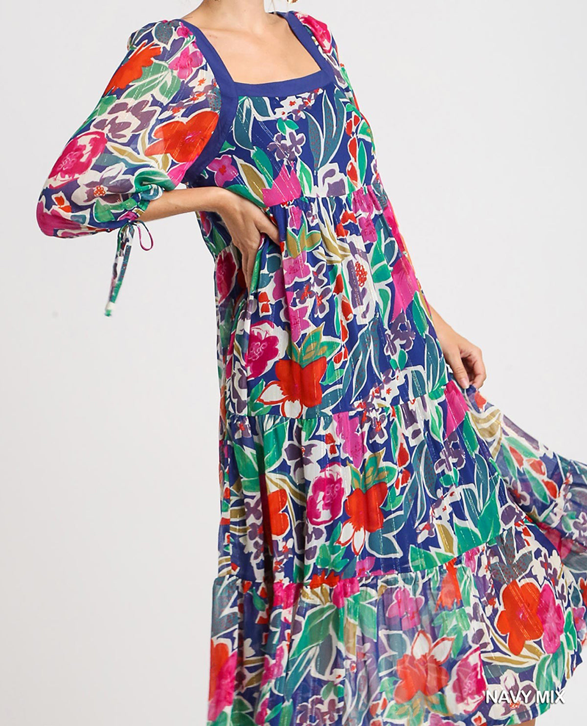 Lurex Metallic Floral Print Midi Dress