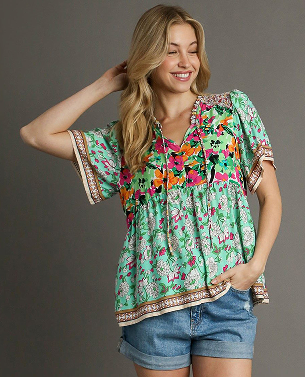 Mixed Print Boxy Cut Top