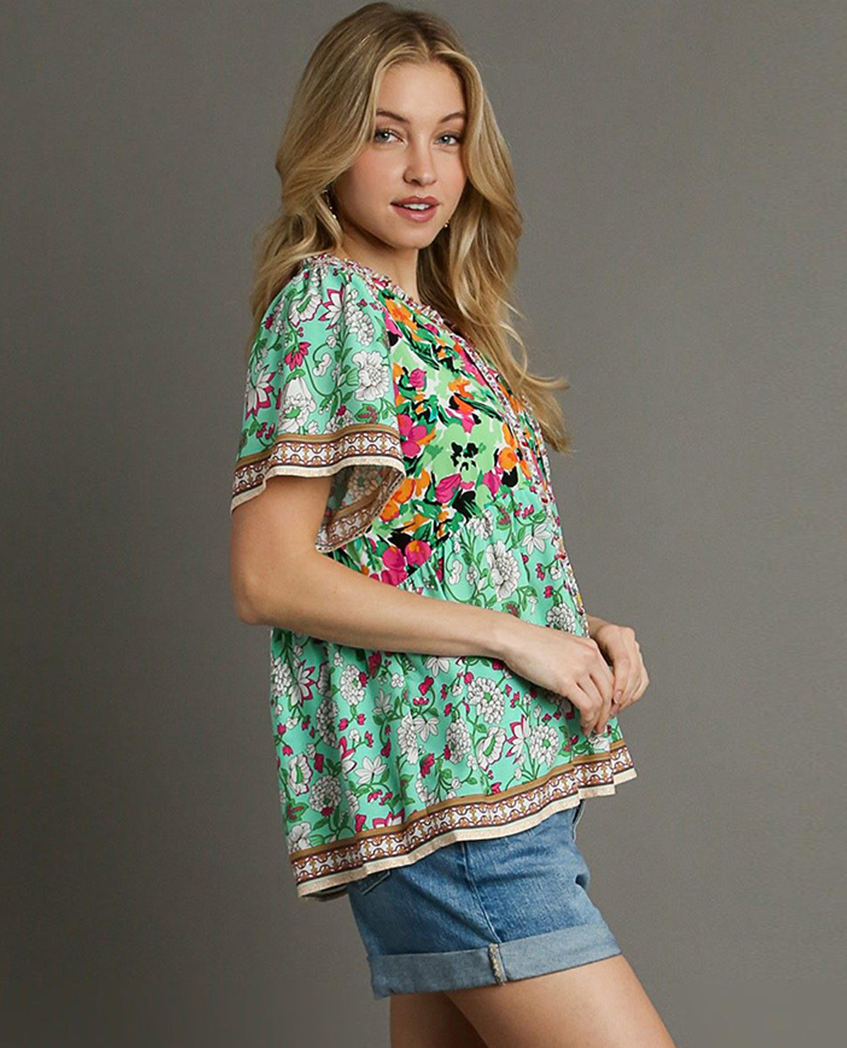 Mixed Print Boxy Cut Top